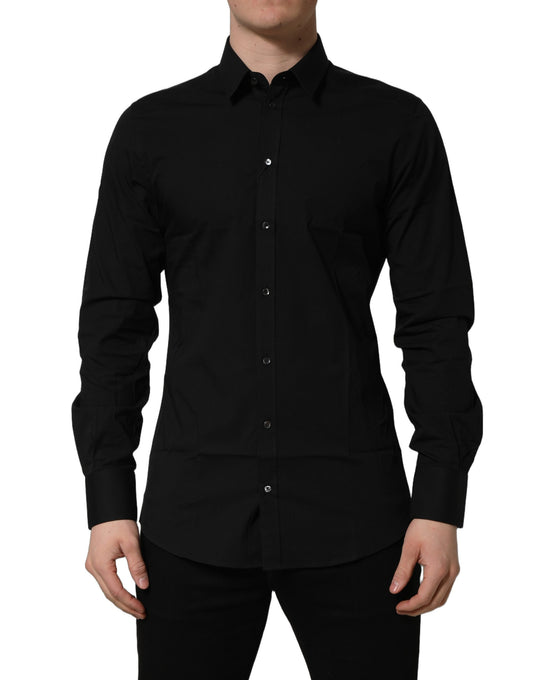 Dolce & Gabbana Men's Slim Long-Sleeve Stretch Cotton Dress Shirt - Black Gold