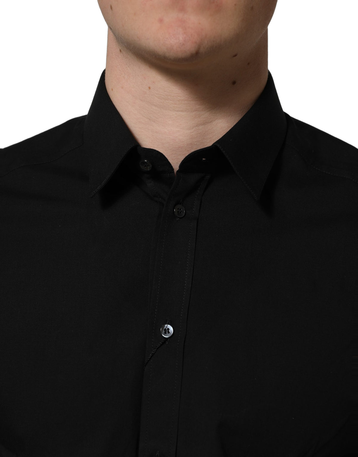 Dolce & Gabbana Men's Slim Long-Sleeve Stretch Cotton Dress Shirt - Black Gold
