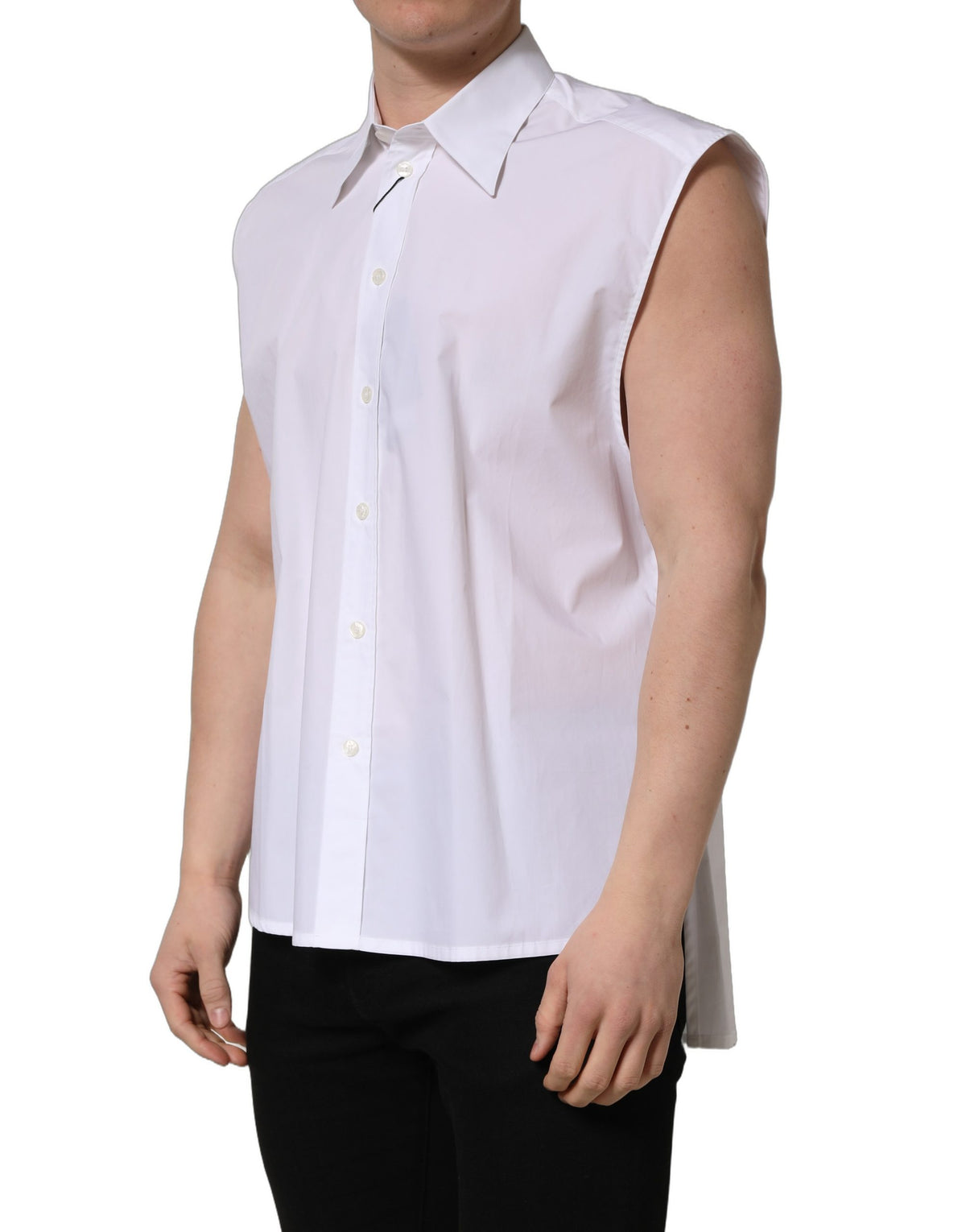 Dolce & Gabbana Men's Slim Sleeveless Cotton Dress Shirt - White