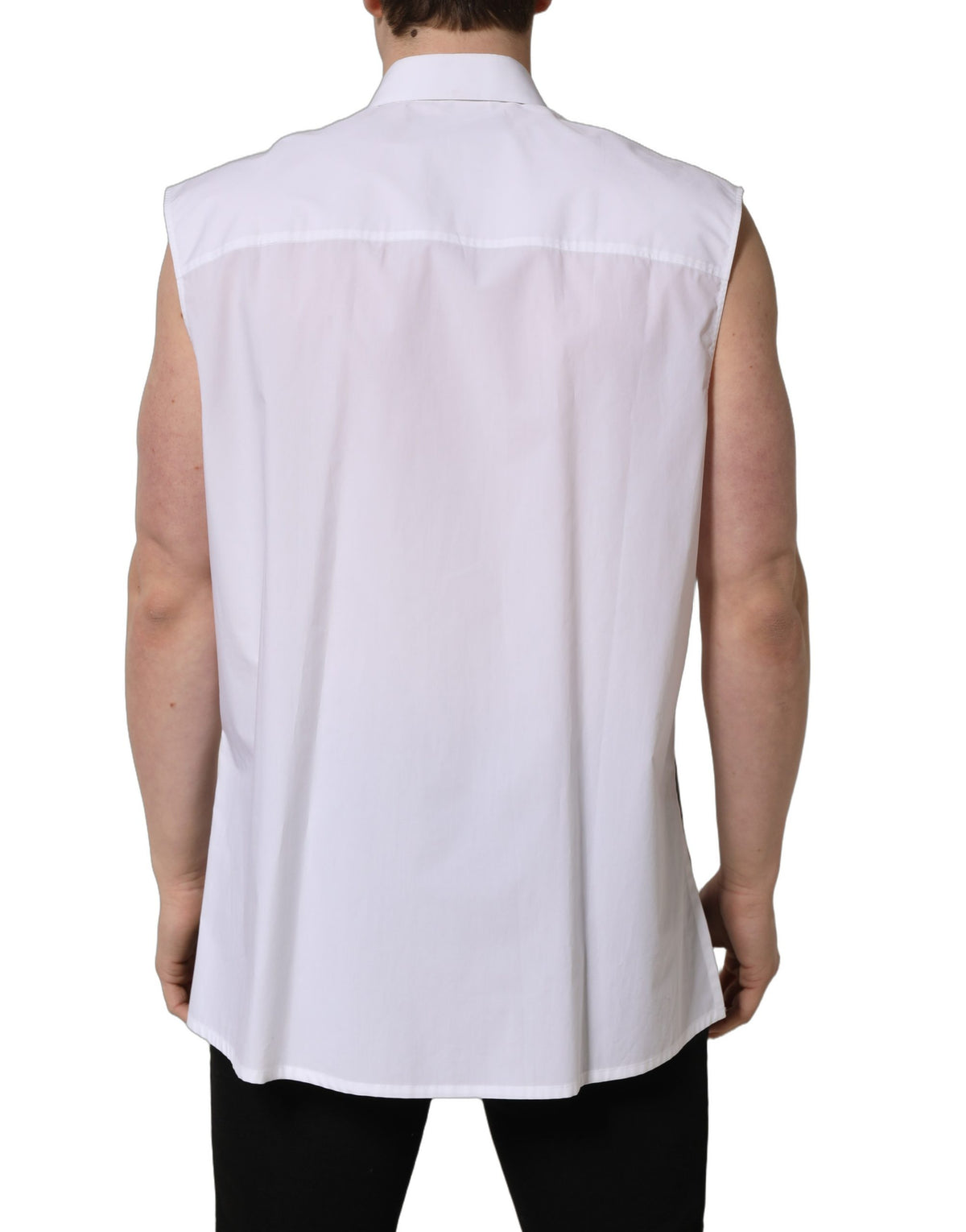 Dolce & Gabbana Men's Slim Sleeveless Cotton Dress Shirt - White