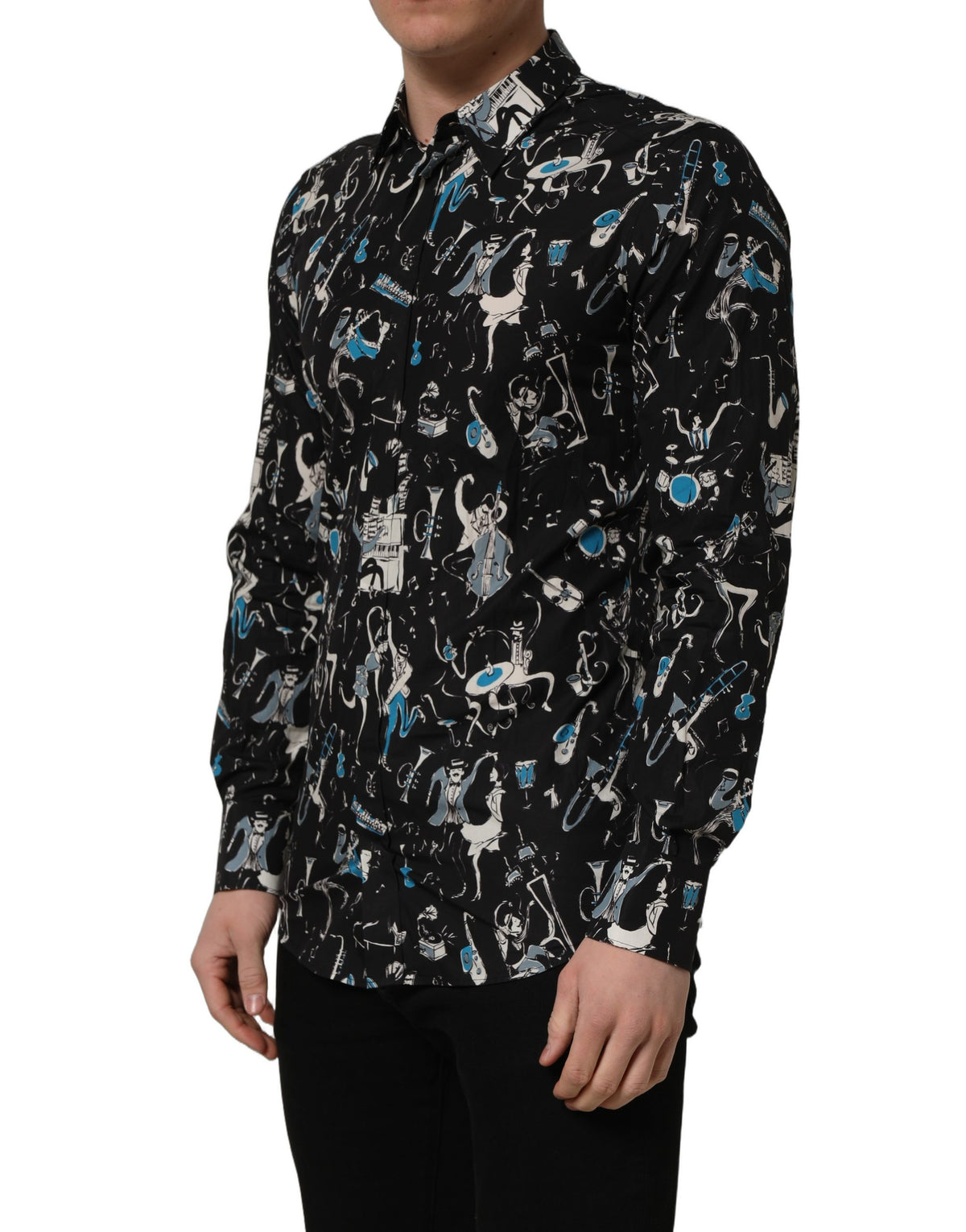 Dolce & Gabbana Men's Slim Long-Sleeve Cotton Dress Shirt - Black Gold Print