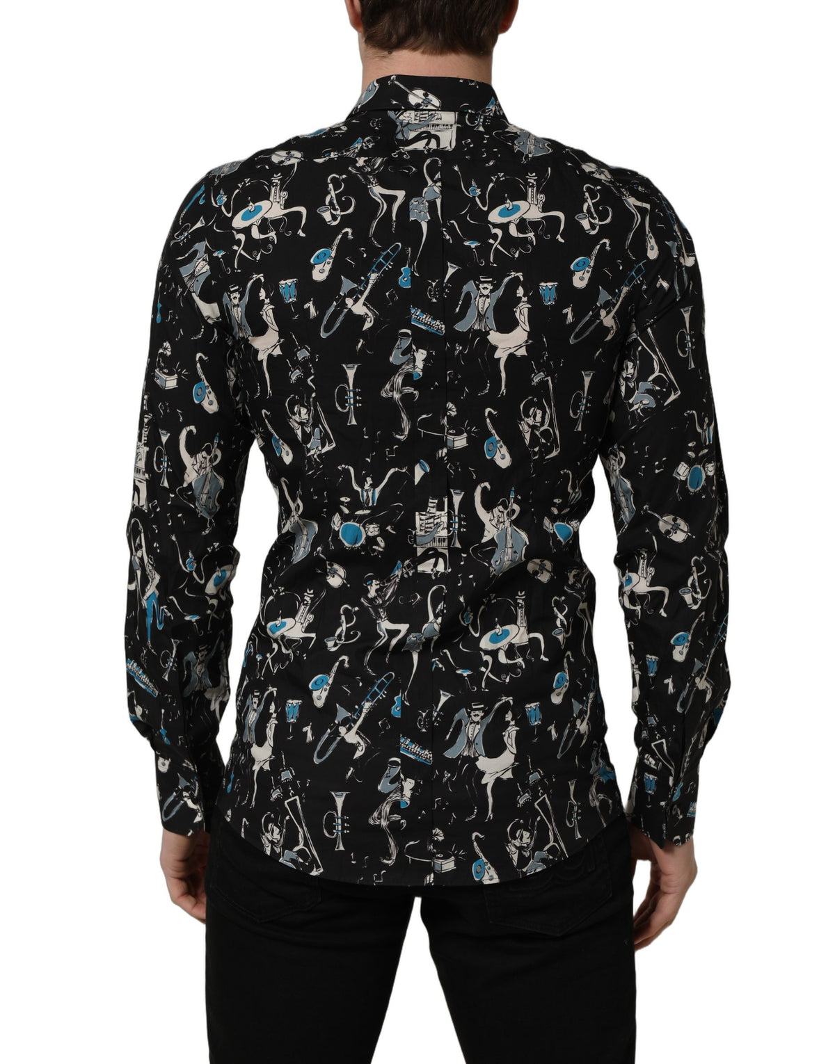 Dolce & Gabbana Men's Slim Long-Sleeve Cotton Dress Shirt - Black Gold Print
