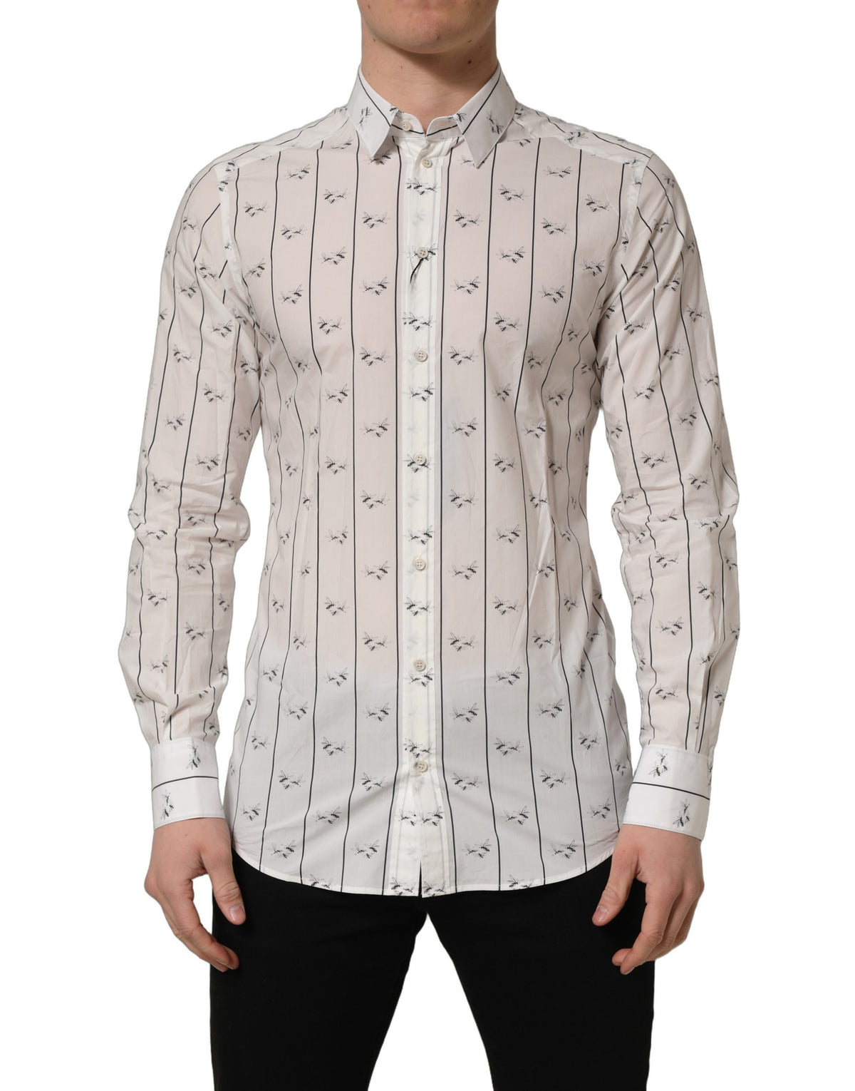 Dolce & Gabbana Men's Slim Long-Sleeve Cotton Dress Shirt - Gold White Print