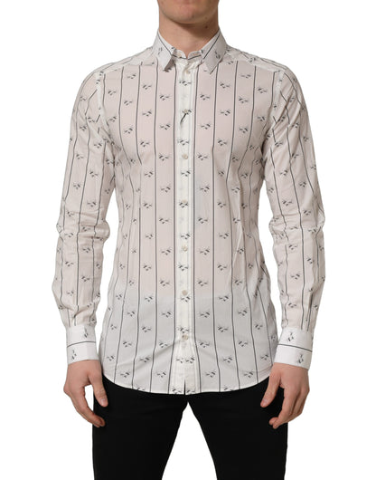Dolce & Gabbana Men's Slim Long-Sleeve Cotton Dress Shirt - Gold White Print