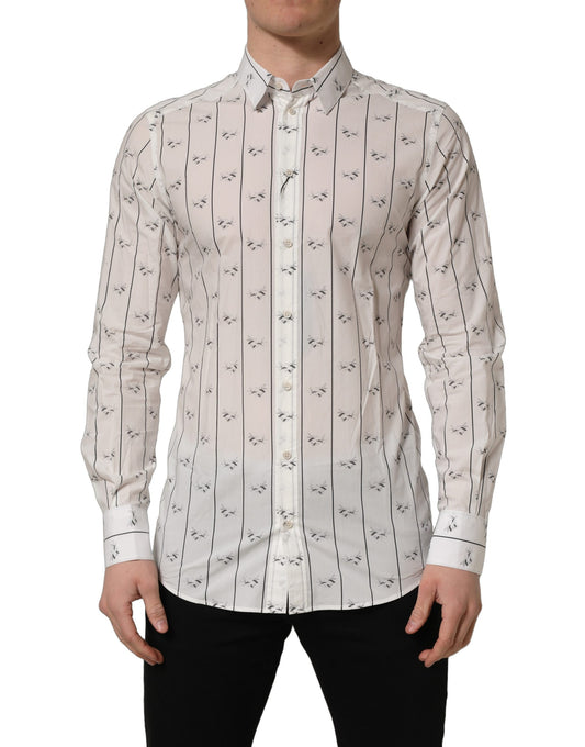 Dolce & Gabbana Men's Slim Long-Sleeve Cotton Dress Shirt - Gold White Print