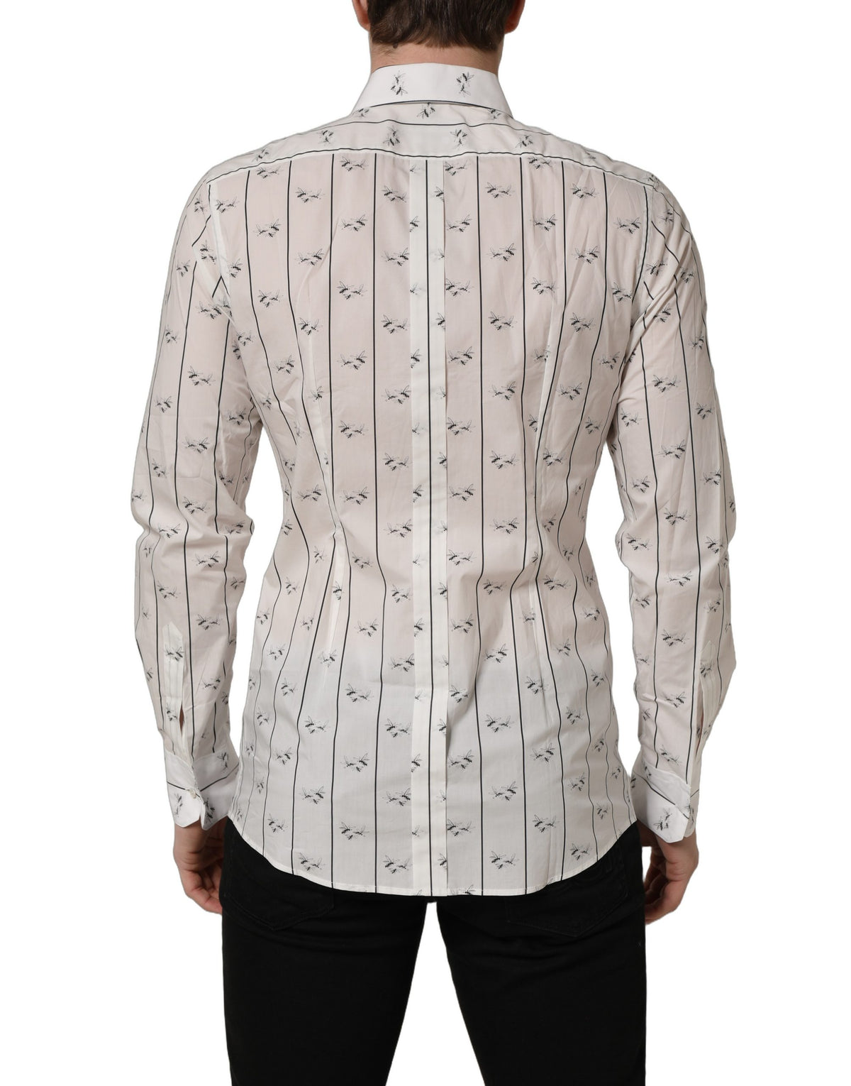 Dolce & Gabbana Men's Slim Long-Sleeve Cotton Dress Shirt - Gold White Print