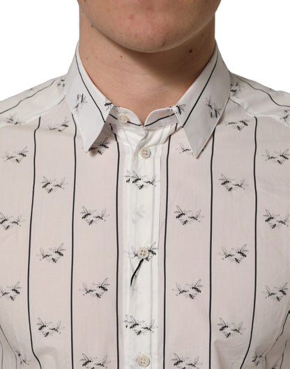 Dolce & Gabbana Men's Slim Long-Sleeve Cotton Dress Shirt - Gold White Print