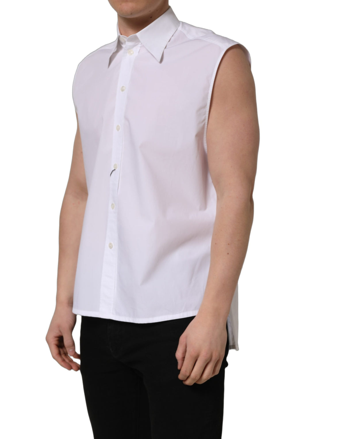 Dolce & Gabbana Men's Slim Sleeveless Cotton Dress Shirt - White