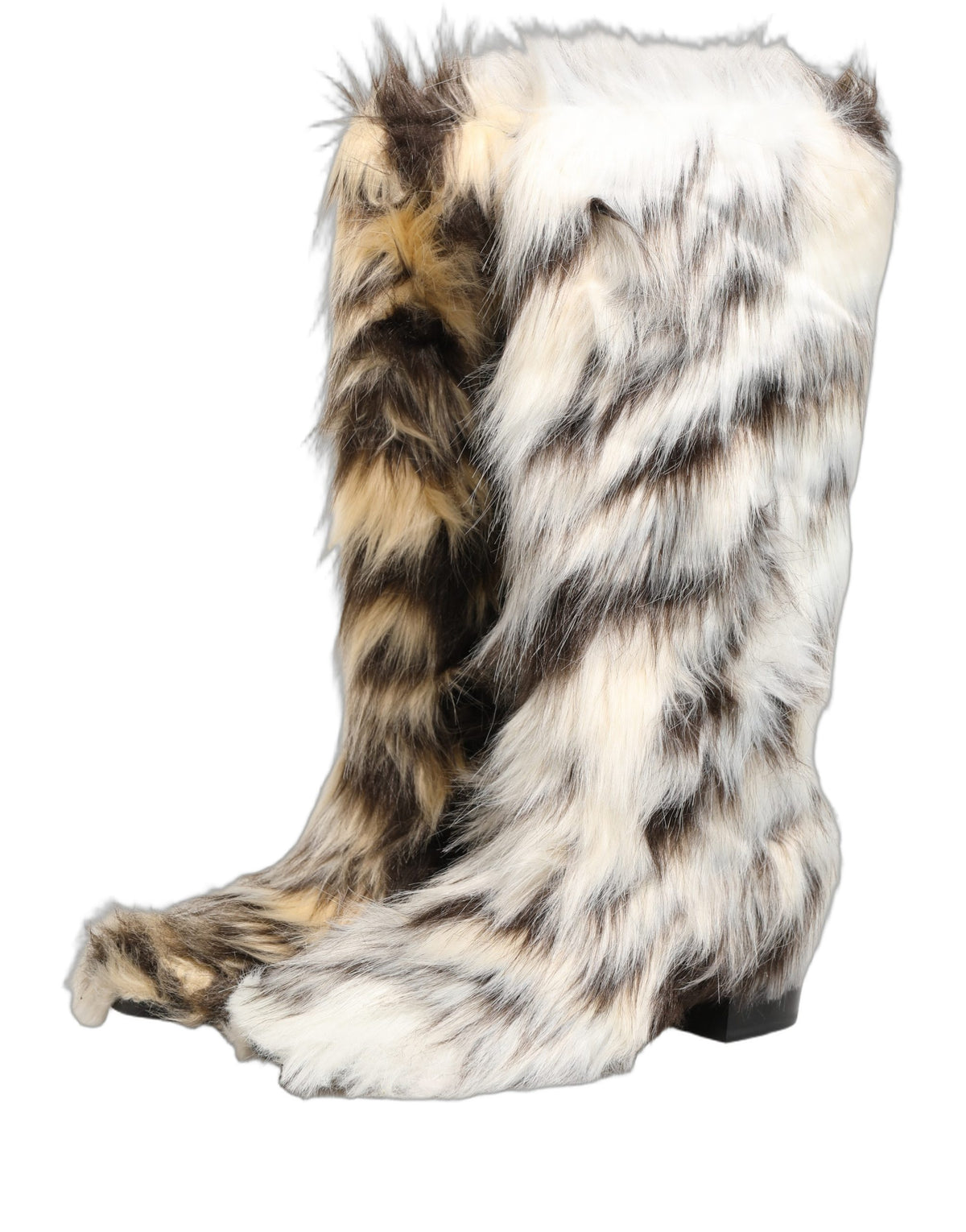 Dolce & Gabbana Men's Patent Leather & Faux Fur High-Heel High Knee-High Boots - Black Multicolor
