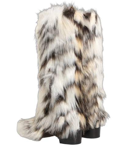 Dolce & Gabbana Men's Patent Leather & Faux Fur High-Heel High Knee-High Boots - Black Multicolor