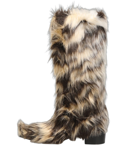 Dolce & Gabbana Men's Patent Leather & Faux Fur High-Heel High Knee-High Boots - Black Multicolor
