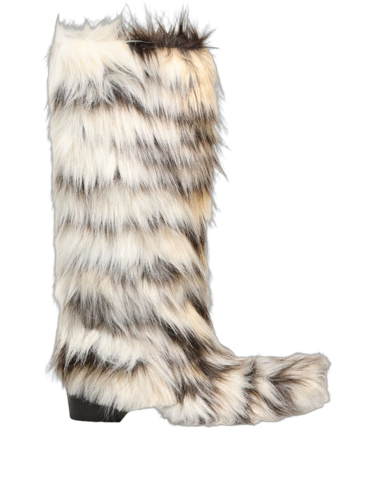Dolce & Gabbana Men's Patent Leather & Faux Fur High-Heel High Knee-High Boots - Black Multicolor