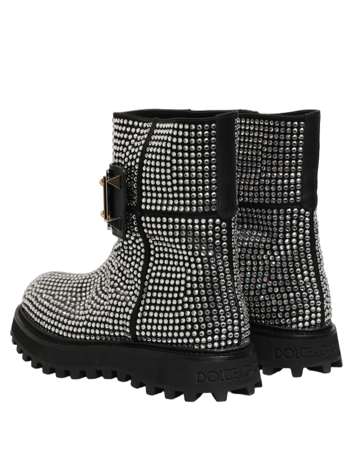 Dolce & Gabbana Men's Calf Leather & Crystal Ankle Mid-Calf Short Boots - Black