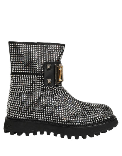 Dolce & Gabbana Men's Calf Leather & Crystal Ankle Mid-Calf Short Boots - Black