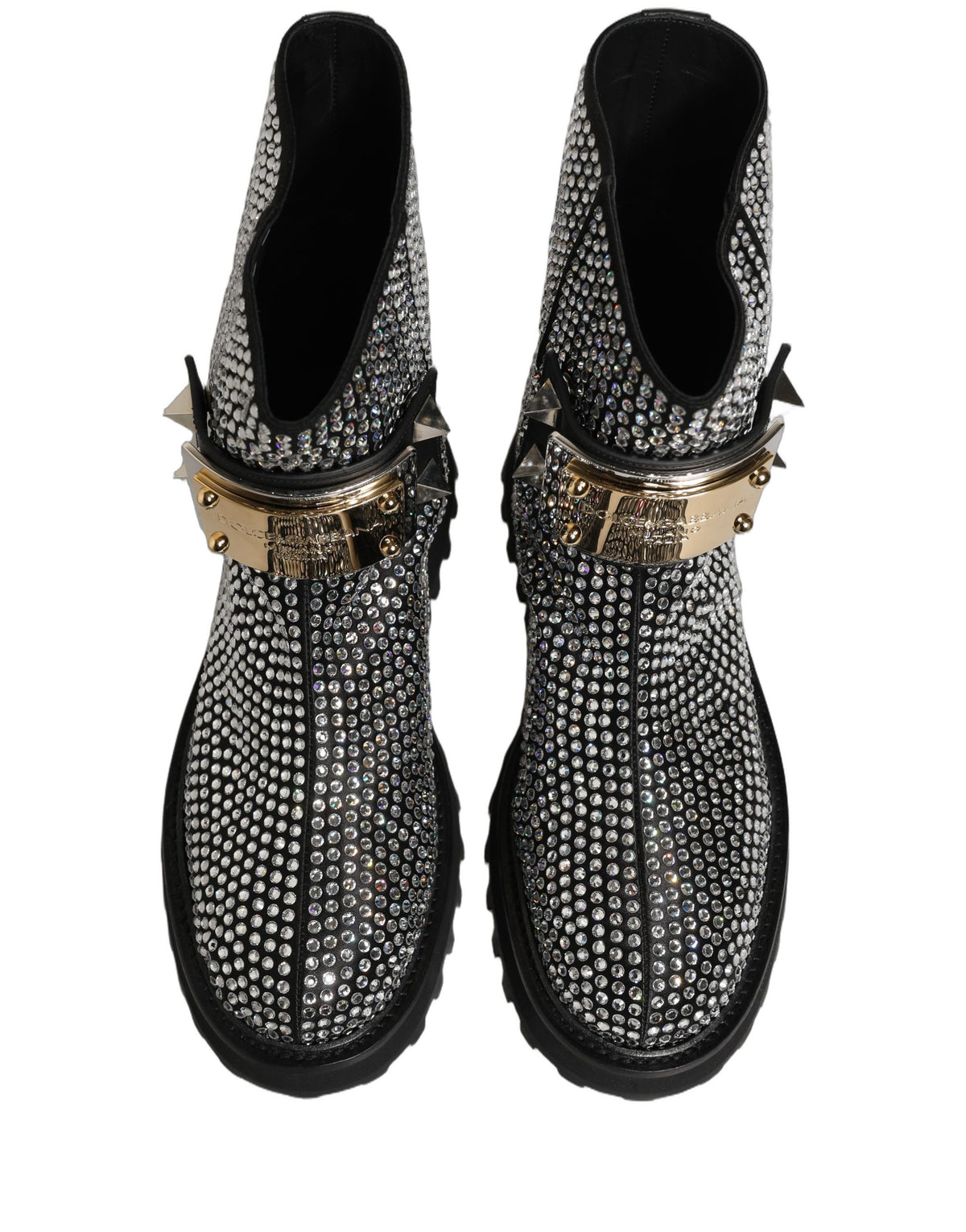 Dolce & Gabbana Men's Calf Leather & Crystal Ankle Mid-Calf Short Boots - Black