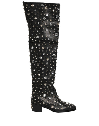 Dolce & Gabbana Black Crystal Embellished High Boots Shoes