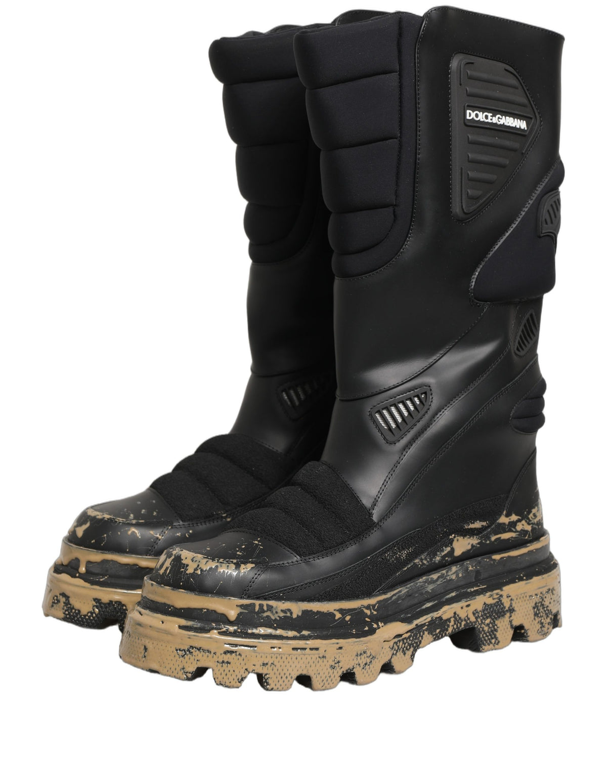 Dolce & Gabbana Men's Calf Leather Platform Ankle Biker Mid-Calf Boots - Black
