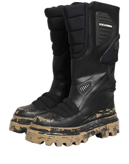 Dolce & Gabbana Men's Calf Leather Platform Ankle Biker Mid-Calf Boots - Black
