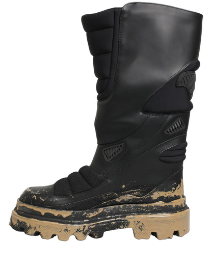 Dolce & Gabbana Men's Calf Leather Platform Ankle Biker Mid-Calf Boots - Black