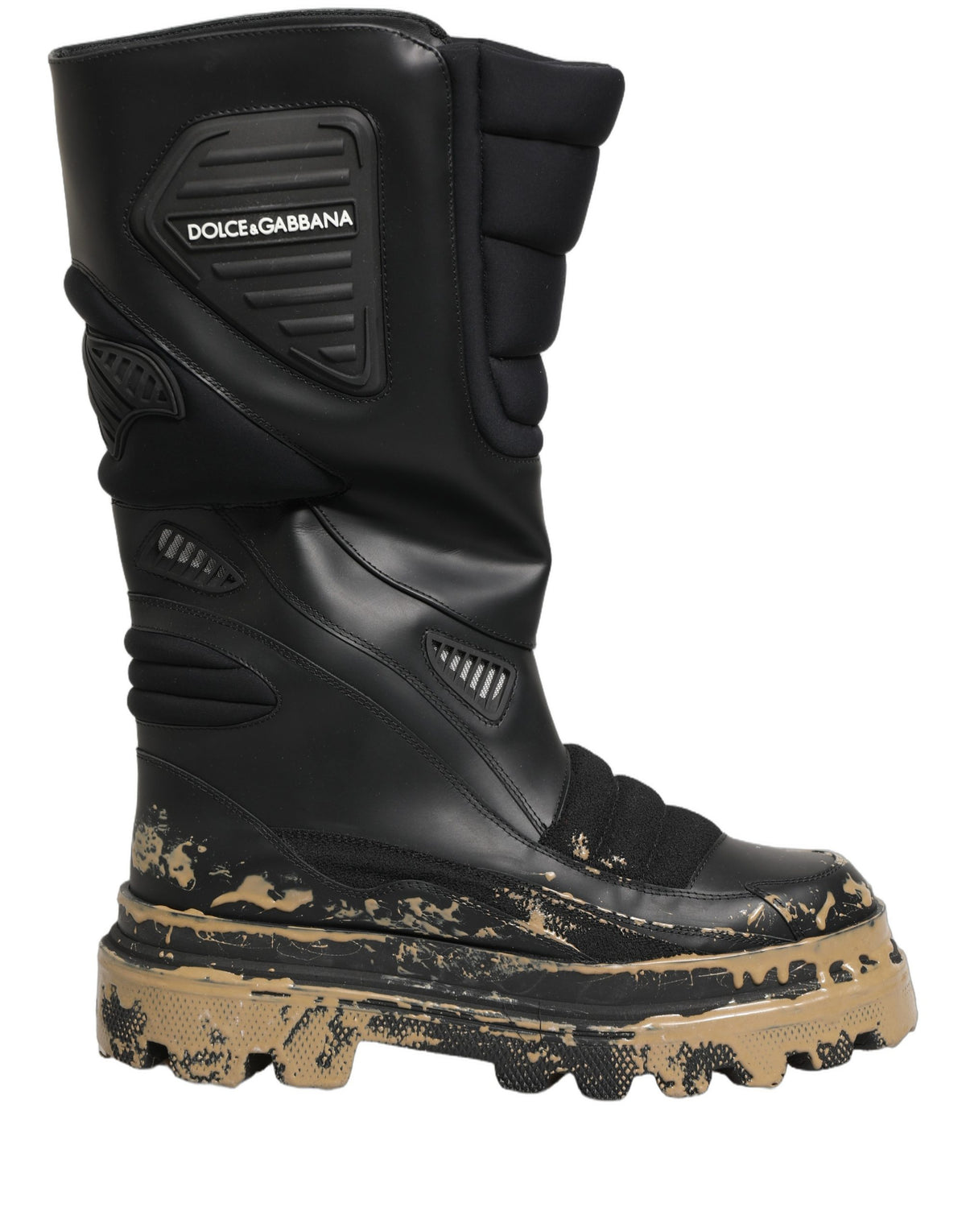 Dolce & Gabbana Men's Calf Leather Platform Ankle Biker Mid-Calf Boots - Black