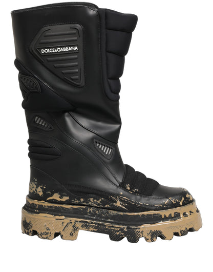 Dolce & Gabbana Men's Calf Leather Platform Ankle Biker Mid-Calf Boots - Black