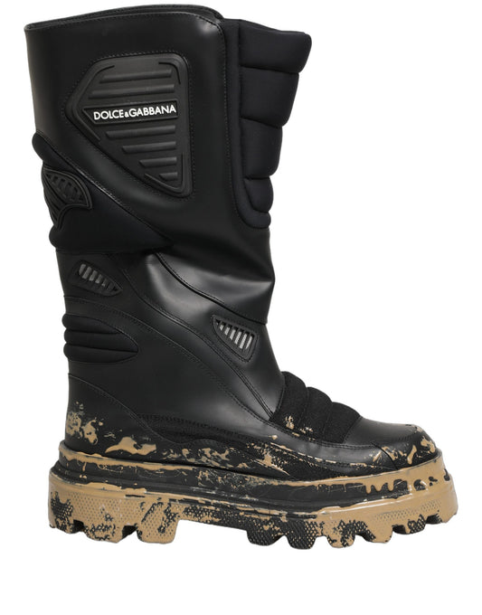 Dolce & Gabbana Men's Calf Leather Platform Ankle Biker Mid-Calf Boots - Black