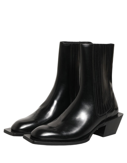 Dolce & Gabbana Black Leather Chelsea Mid Calf Boots Shoes