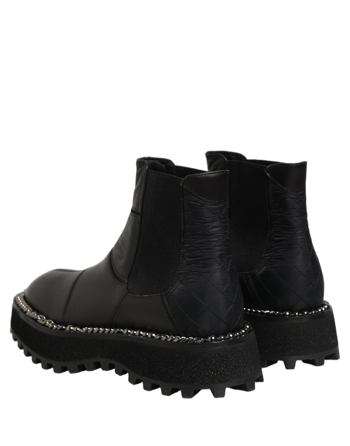 Dolce & Gabbana Men's Lamb Leather Nylon Polyester & Viscose Ankle Chelsea Boots - Black Silver Signature