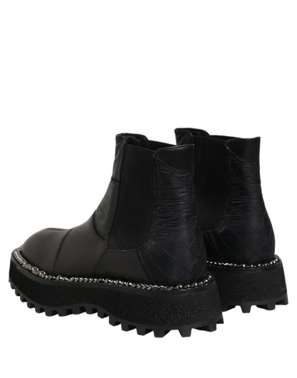 Dolce & Gabbana Men's Lamb Leather Nylon Polyester & Viscose Ankle Chelsea Boots - Black Silver Signature
