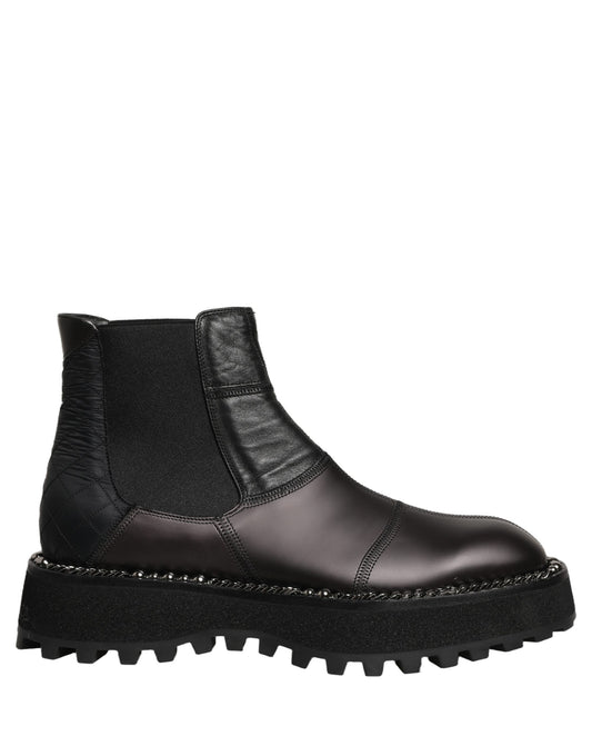 Dolce & Gabbana Men's Lamb Leather Nylon Polyester & Viscose Ankle Chelsea Boots - Black Silver Signature