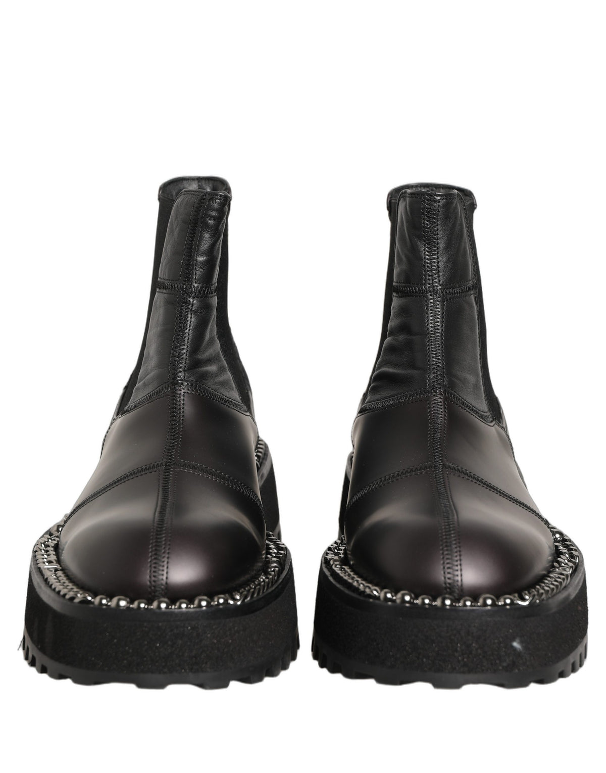 Dolce & Gabbana Men's Lamb Leather Nylon Polyester & Viscose Ankle Chelsea Boots - Black Silver Signature