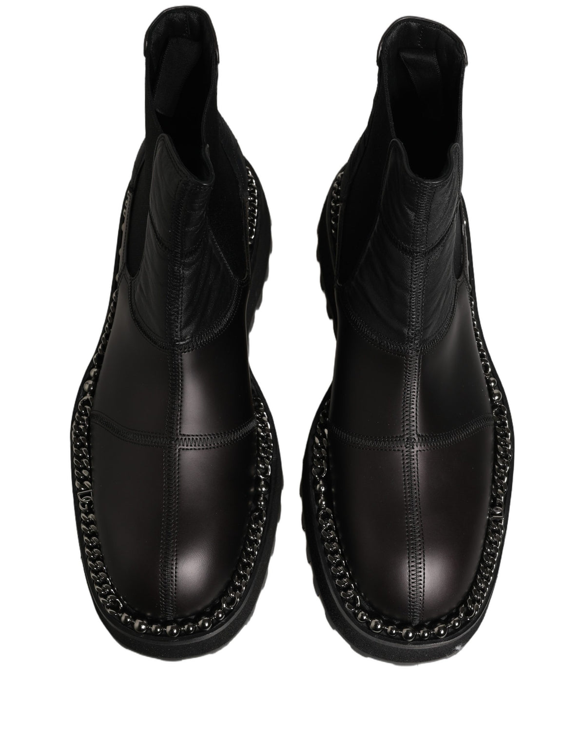 Dolce & Gabbana Men's Lamb Leather Nylon Polyester & Viscose Ankle Chelsea Boots - Black Silver Signature