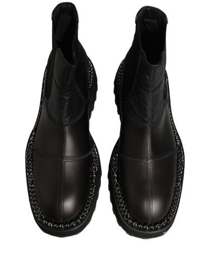 Dolce & Gabbana Men's Lamb Leather Nylon Polyester & Viscose Ankle Chelsea Boots - Black Silver Signature