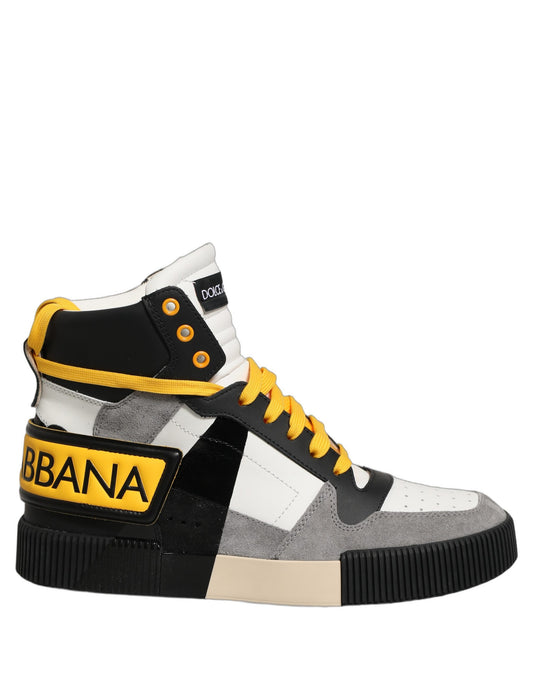 Dolce & Gabbana Men's High Top Calf & Goat Leather Sneakers - Multicolor Yellow