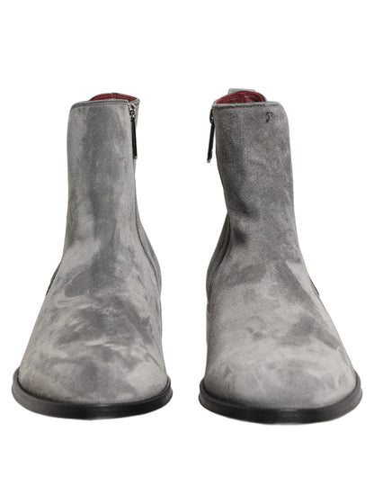 Dolce & Gabbana Men's Polyester Silk Goat & Calf Leather Chelsea Boots - Gray