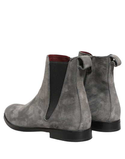 Dolce & Gabbana Men's Polyester Silk Goat & Calf Leather Chelsea Boots - Gray
