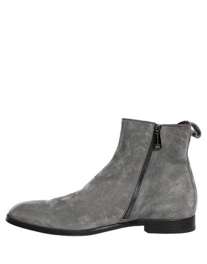 Dolce & Gabbana Men's Polyester Silk Goat & Calf Leather Chelsea Boots - Gray