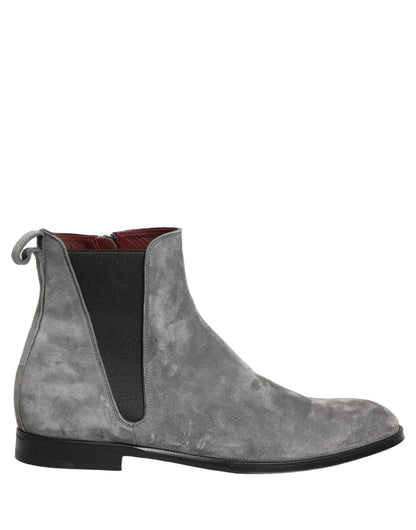 Dolce & Gabbana Men's Polyester Silk Goat & Calf Leather Chelsea Boots - Gray