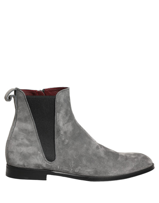 Dolce & Gabbana Men's Polyester Silk Goat & Calf Leather Chelsea Boots - Gray