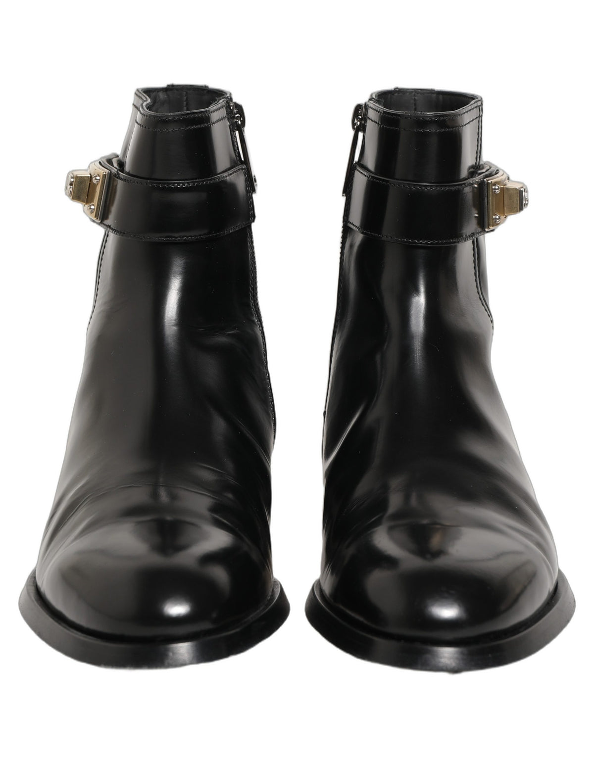 Dolce & Gabbana Men's Calf Leather Ankle Mid-Calf Strap Boots - Black Gold
