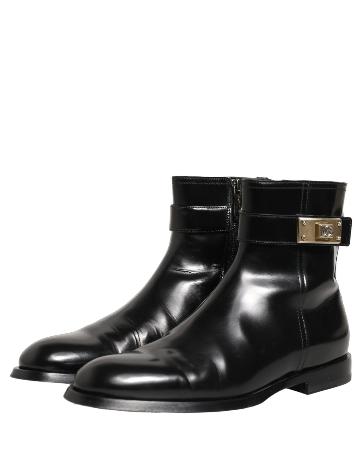 Dolce & Gabbana Men's Calf Leather Ankle Mid-Calf Strap Boots - Black Gold