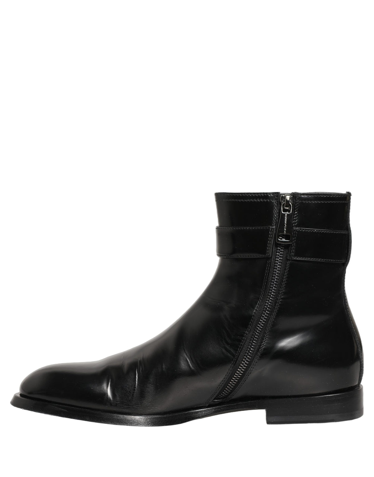Dolce & Gabbana Men's Calf Leather Ankle Mid-Calf Strap Boots - Black Gold