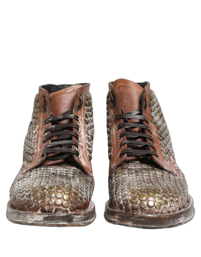 Dolce & Gabbana Men's Leather Lace-Up Ankle Boots - Black Brown