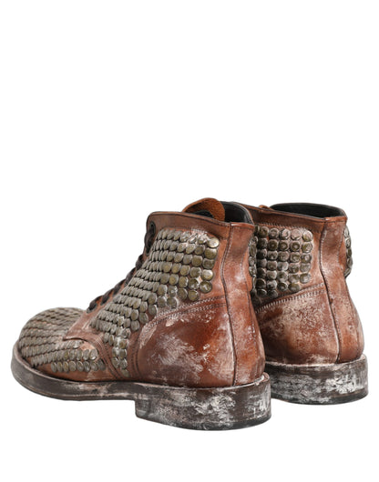 Dolce & Gabbana Men's Leather Lace-Up Ankle Boots - Black Brown