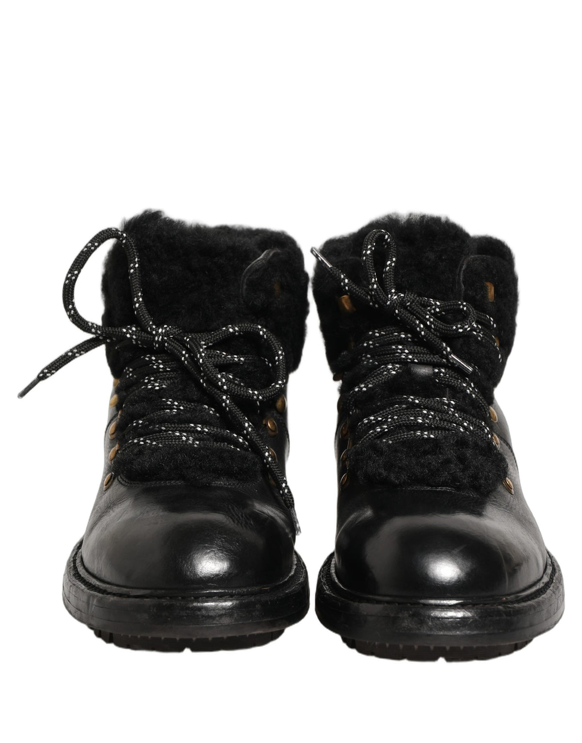 Dolce & Gabbana Men's Calf Goat & Horse Leather Silk Viscose Fur Lace-Up Short Boots - Black