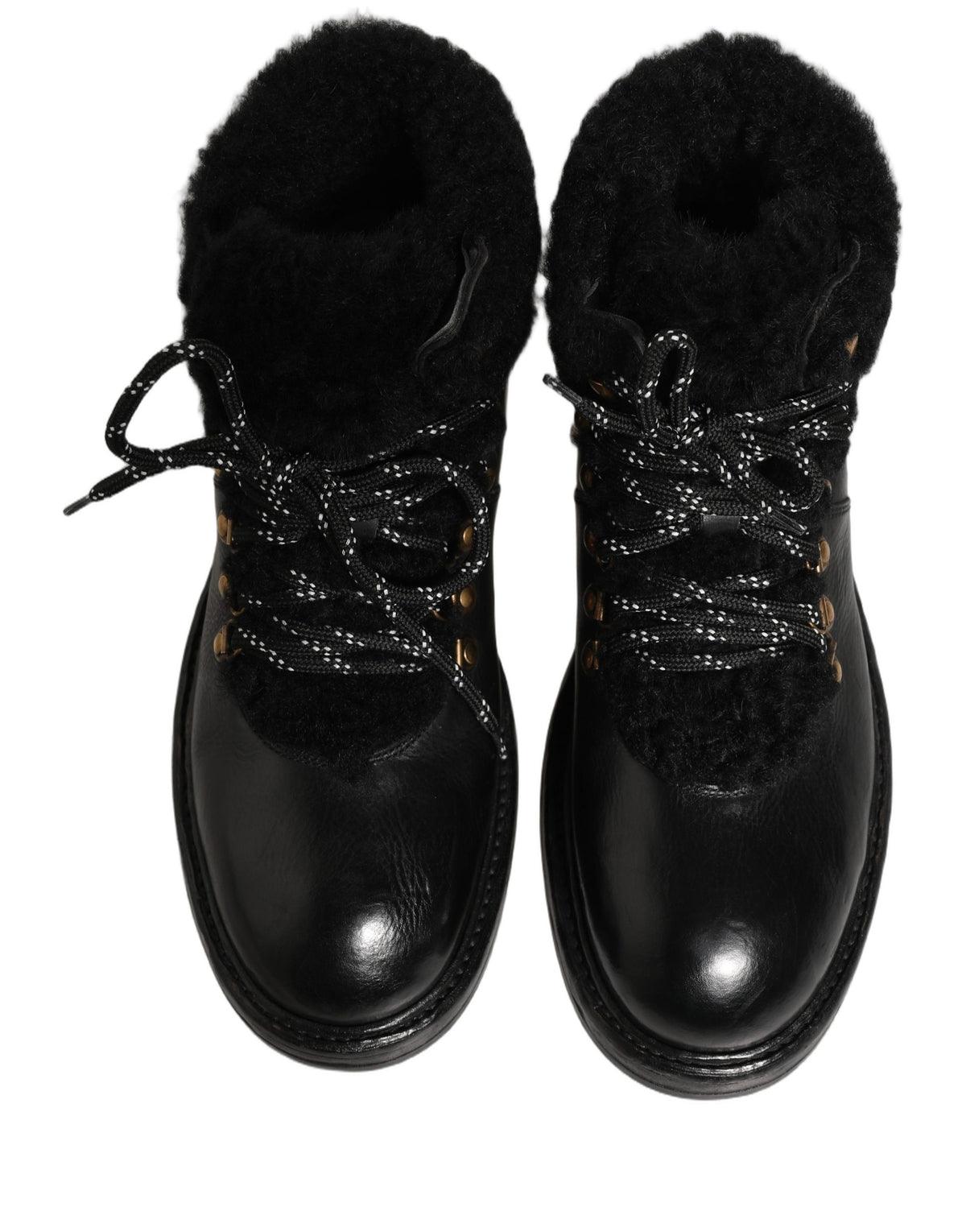 Dolce & Gabbana Men's Calf Goat & Horse Leather Silk Viscose Fur Lace-Up Short Boots - Black