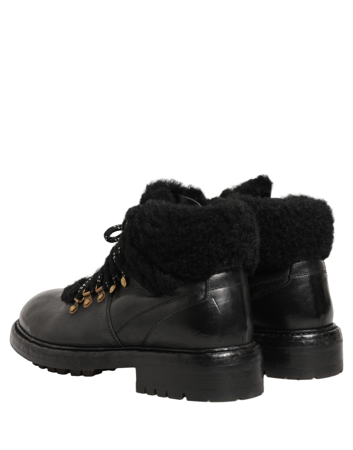 Dolce & Gabbana Men's Calf Goat & Horse Leather Silk Viscose Fur Lace-Up Short Boots - Black