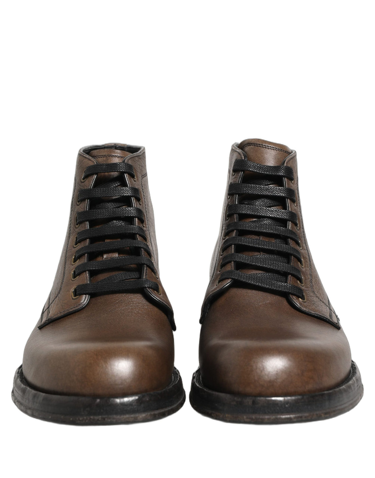 Dolce & Gabbana Men's Silk Viscose Calf Goat & Horse Leather Lace-Up Ankle Short Boots - Brown