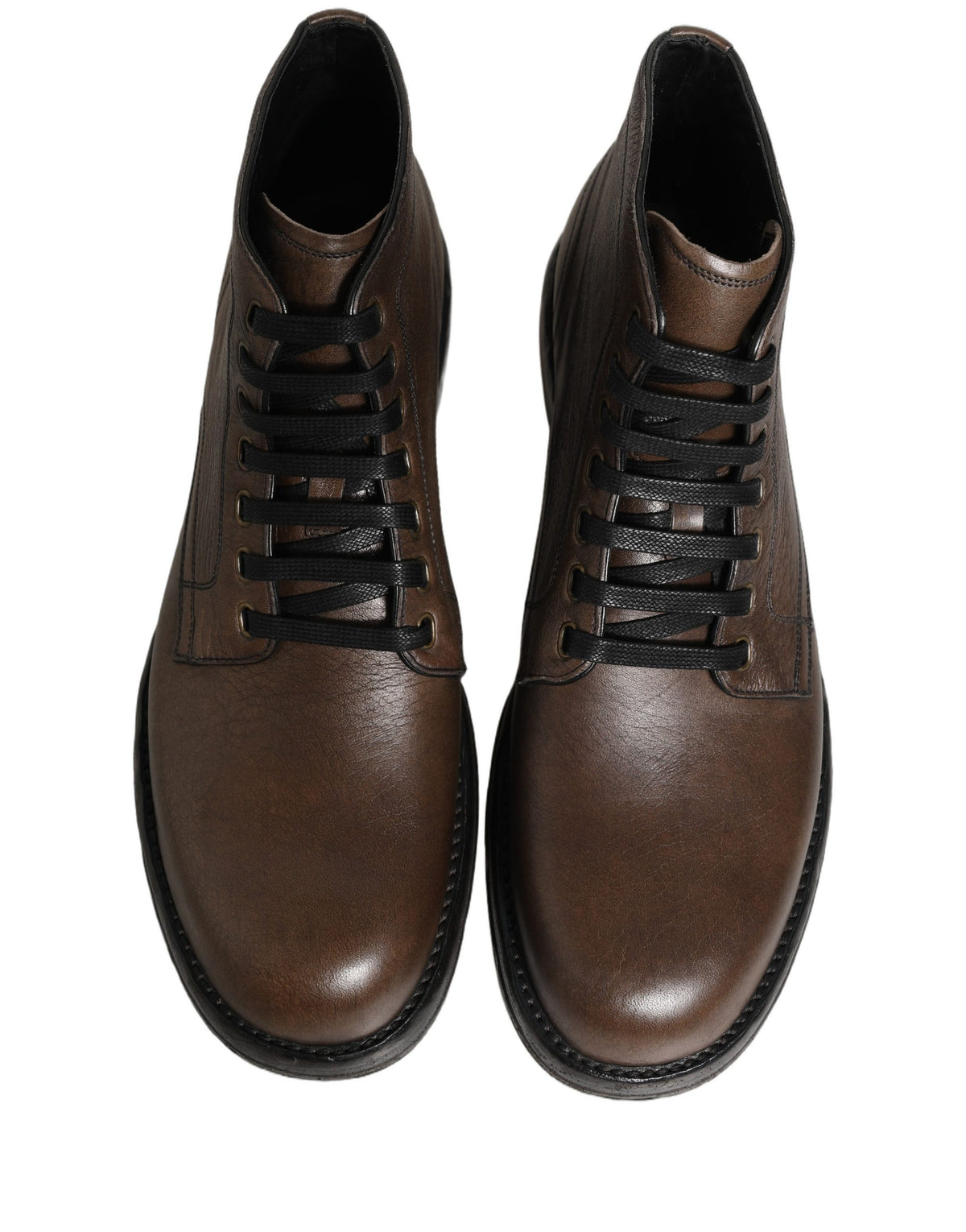 Dolce & Gabbana Men's Silk Viscose Calf Goat & Horse Leather Lace-Up Ankle Short Boots - Brown