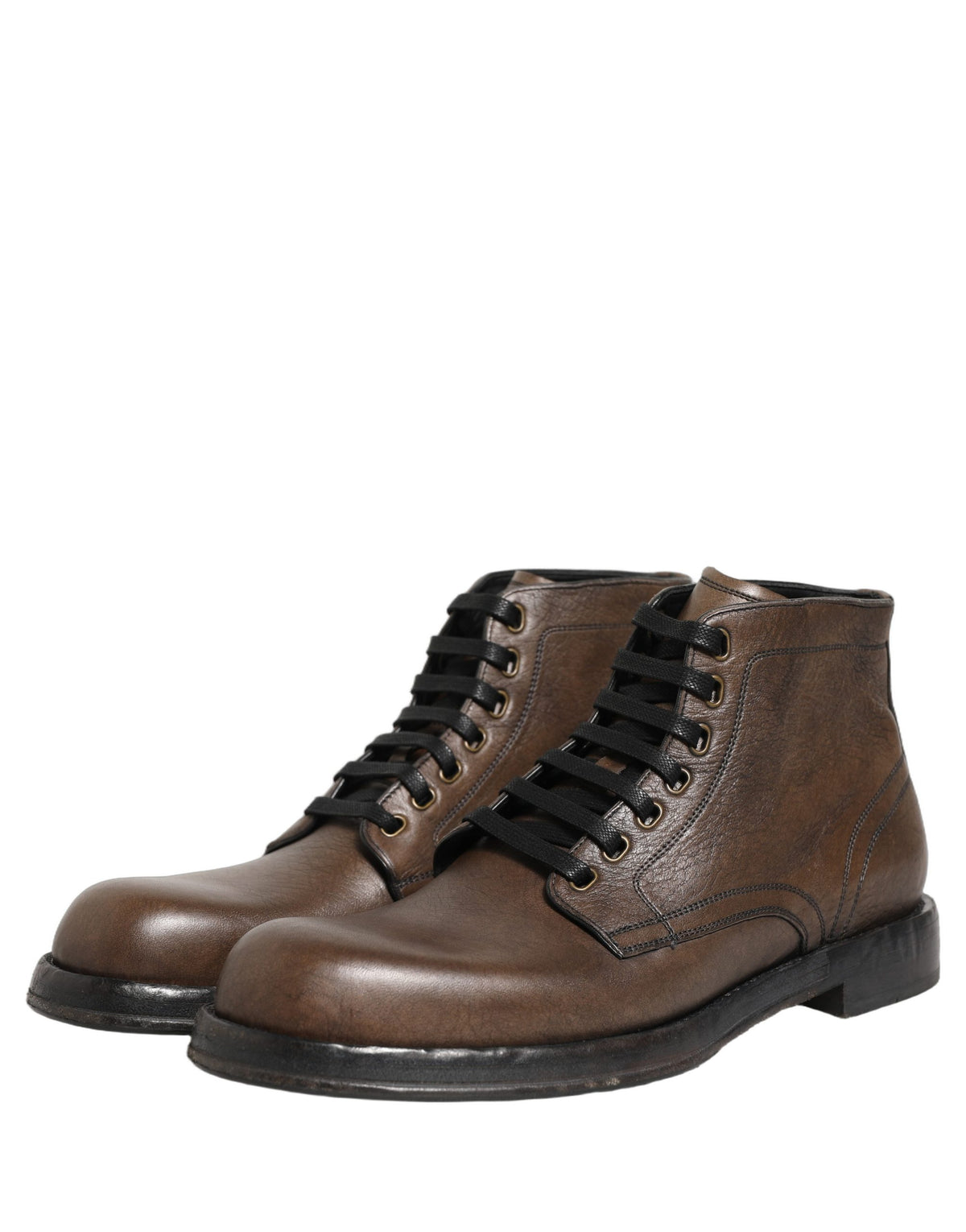 Dolce & Gabbana Men's Silk Viscose Calf Goat & Horse Leather Lace-Up Ankle Short Boots - Brown